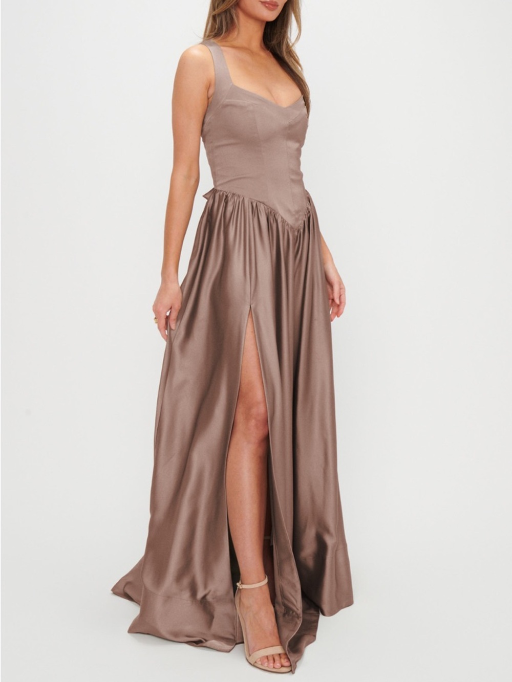 Show Me Your MuMu Satin Maxi Dress | Abigail in DUNE